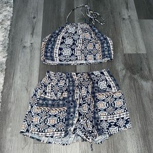 Printed halter and short two piece set